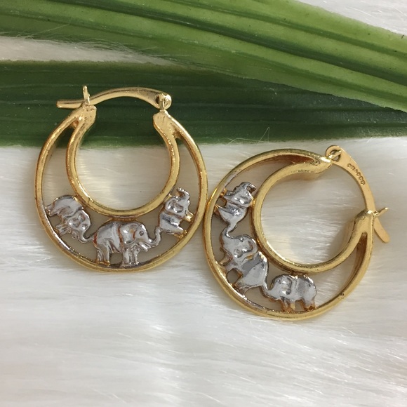 18 K Brazilian Gold Filled Jewelry Elephant Hoop Earrings In 8k